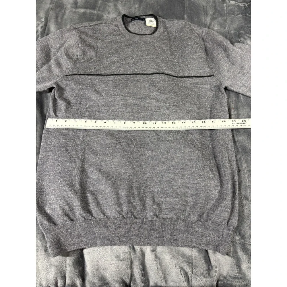 Bossini Mens Large 100% Pure‎ Merino Wool Crewneck Sweater Grey Striped Woolmark
